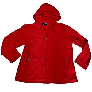 Lands' End Women's Red Fleece Full Zip Hoodie Jacket Fleece Soft Velour Large